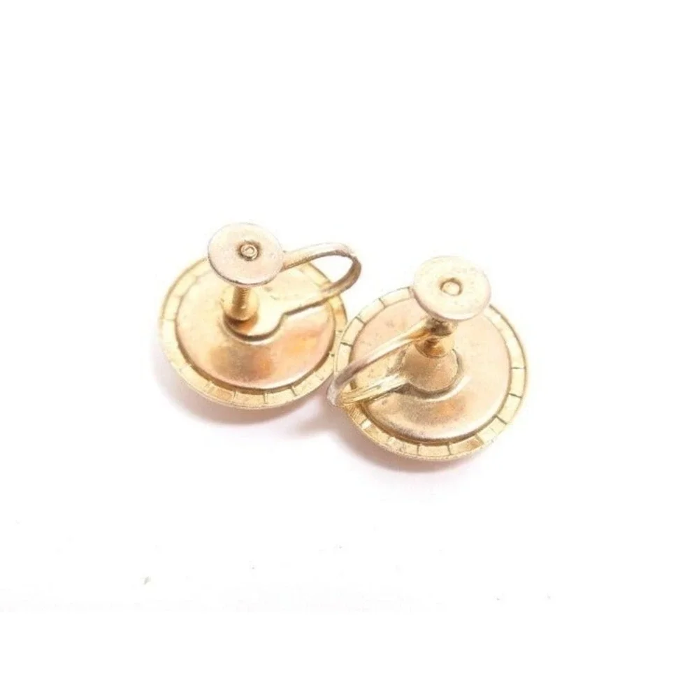 Vintage Pink Pearly Cab‎ Gold Toned Screwback Earrings